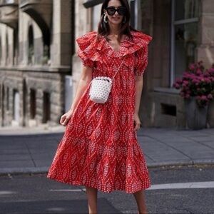 Zara Red Ruffled Tiered Eyelet Embroidered Sundress